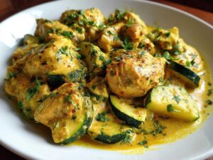 Kurczak z cukinią w jogurtowym sosie curry