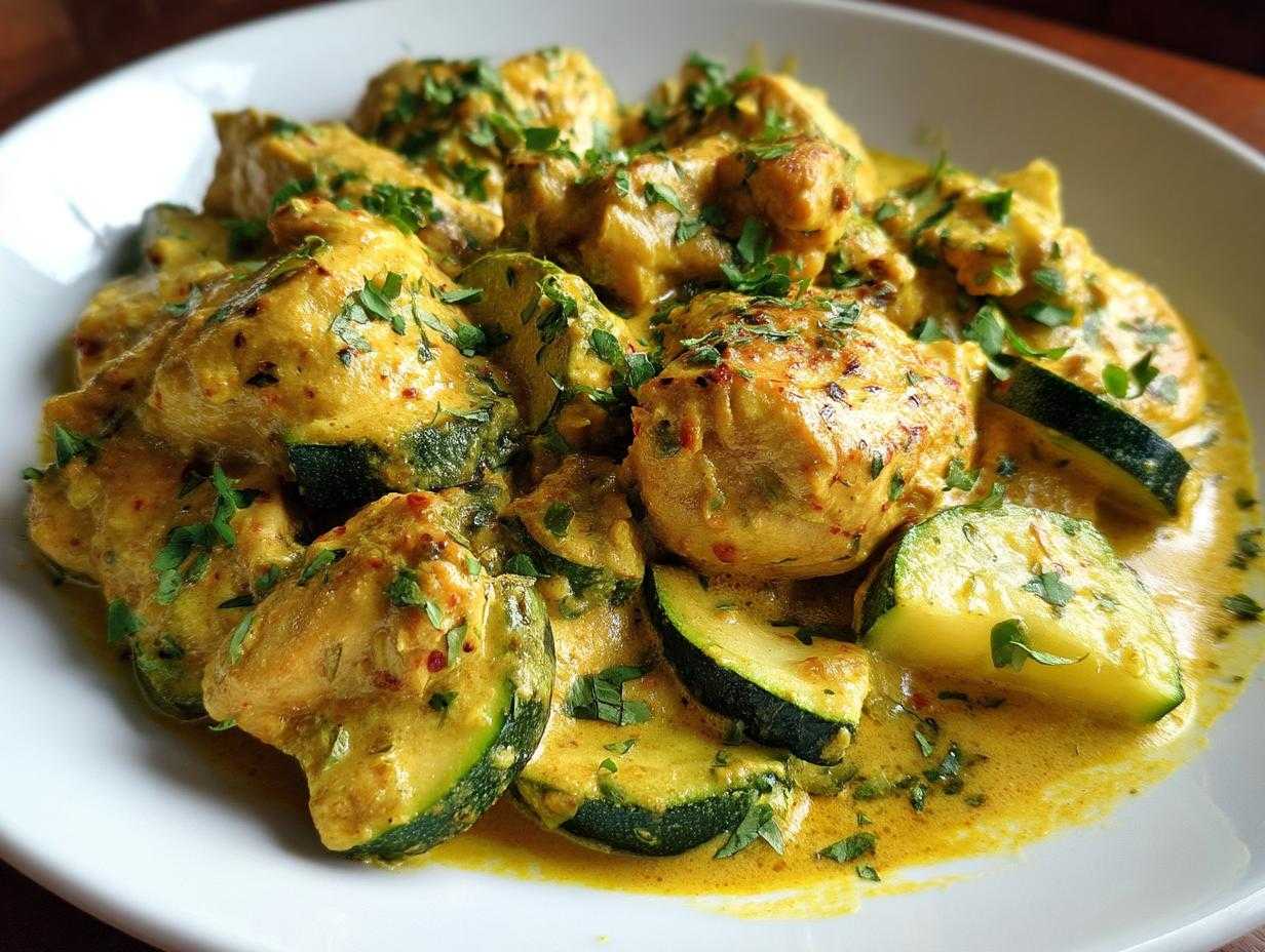 Kurczak z cukinią w jogurtowym sosie curry