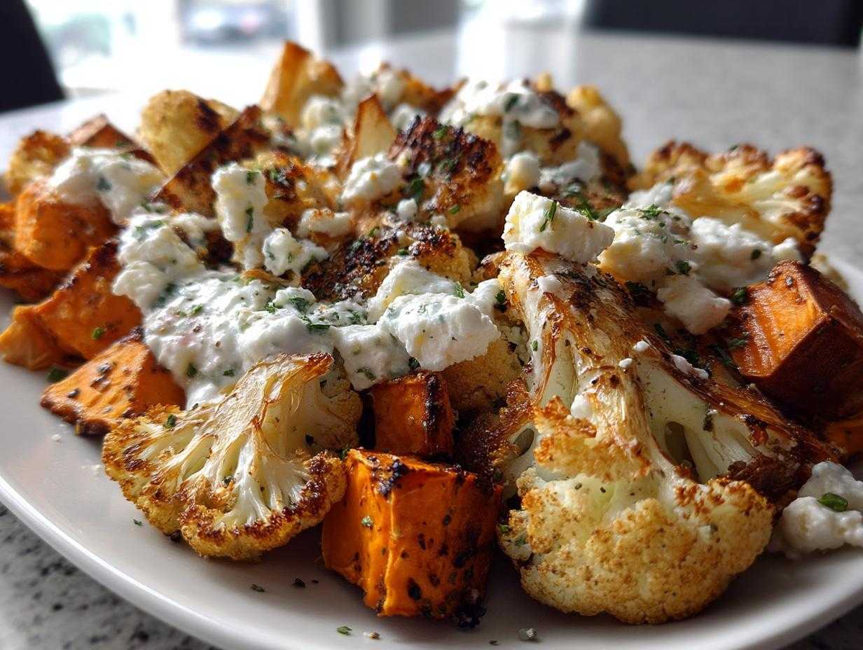 Pieczony Kalafior z Batatami, Tzatziki i Fetą