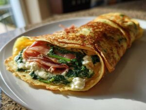 Wytrawne naleśniki. Szpinak, feta i szynka parmeńska.