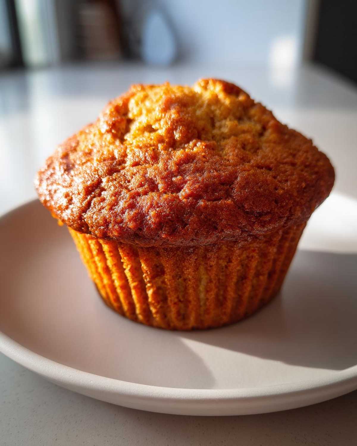 Zdjęcie z bliska muffiny bananowej na talerzu. Idealne muffiny bananowe.