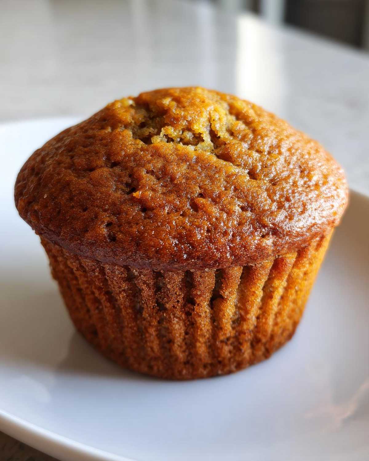 Zdjęcie z bliska muffiny bananowej na białym talerzu. Idealne muffiny bananowe.