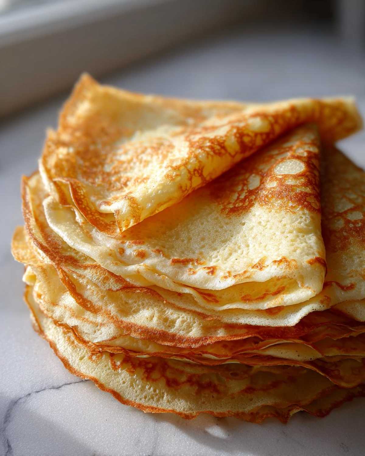 Apetyczny stos naleśniki budyniowe, idealne na śniadanie lub deser. Delikatne i miękkie.