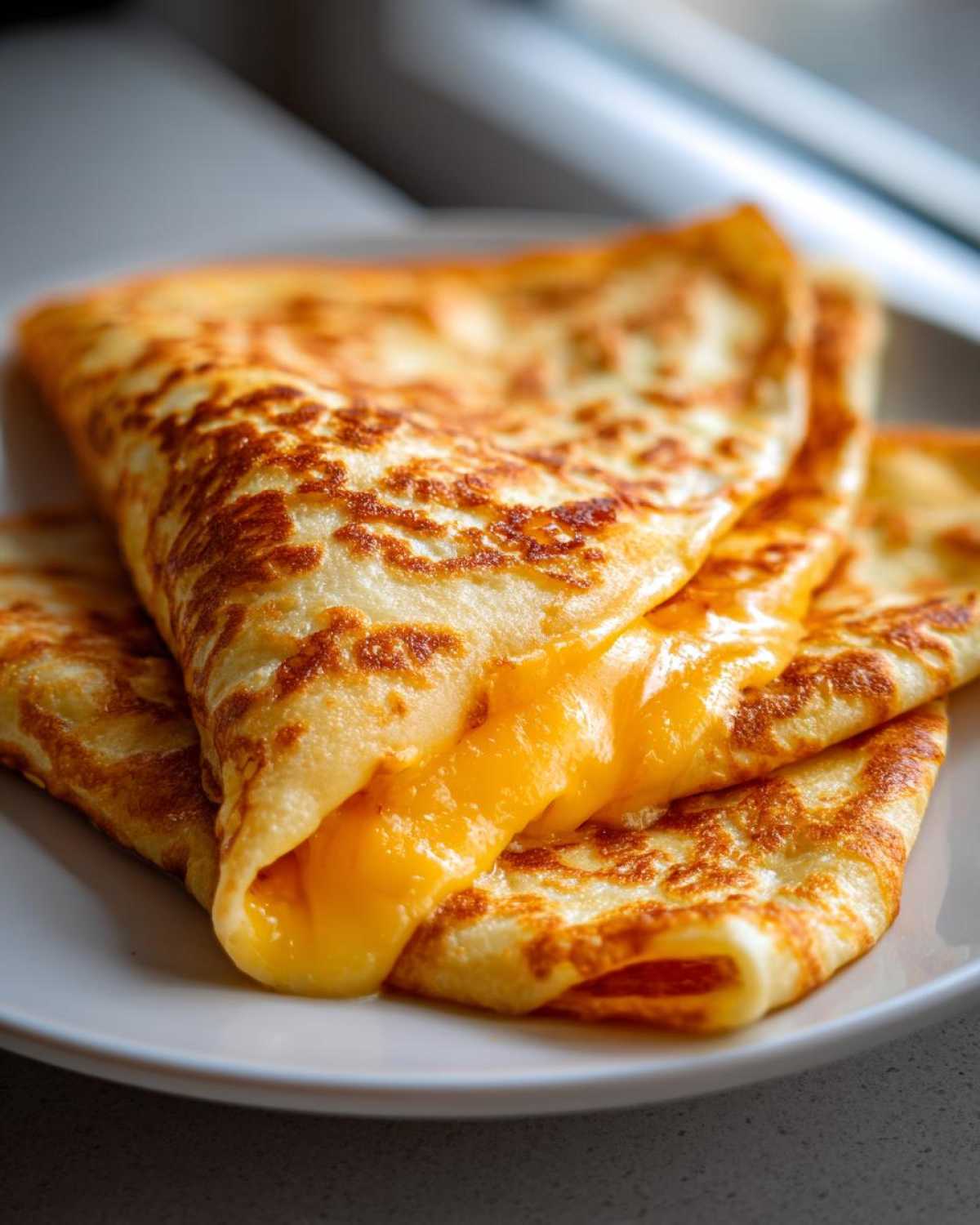 Zdjęcie składanej tortilli z TikTok z serem cheddar.