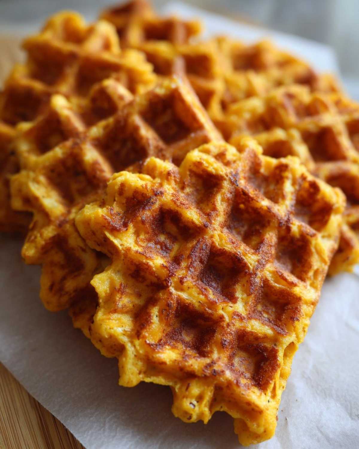 Zbliżenie na pyszne gofry dyniowe, idealne na jesienny smak.