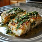 Dwa kawałki ryby z ziołami i masłem, idealne na Seafood Day.