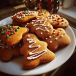 Stos pysznych pierniczków świątecznych ozdobionych lukrem i kolorową posypką.