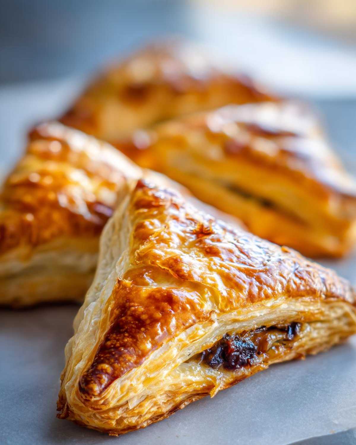 Zbliżenie na pyszne paszteciki z ciasta francuskiego z nadzieniem.