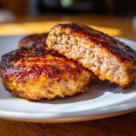 Zbliżenie na soczysty kotlet mielony z piekarnika, przekrojony, ukazujący wilgotne wnętrze i zrumienioną skórkę.