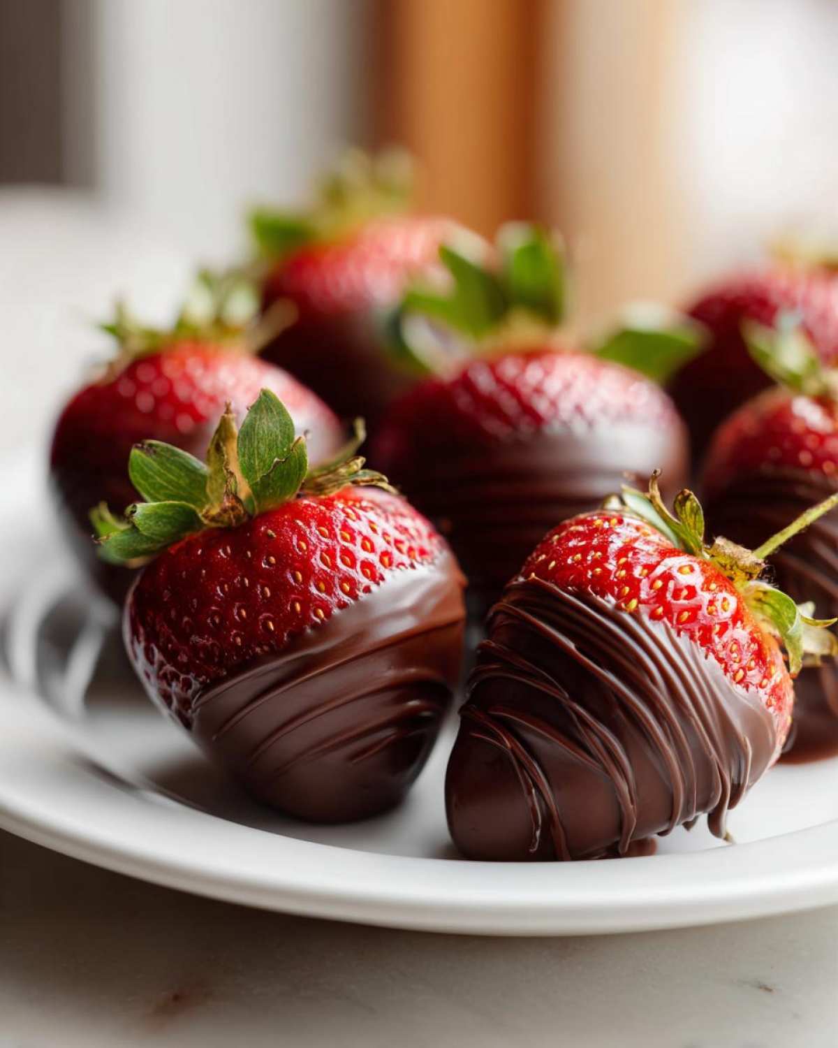 Zbliżenie na świeże truskawki w czekoladzie, z polewą czekoladową na wierzchu. Idealne truskawki w czekoladzie.