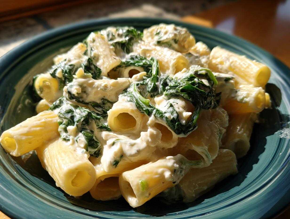Kremowy makaron ze szpinakiem i serem feta - Featured