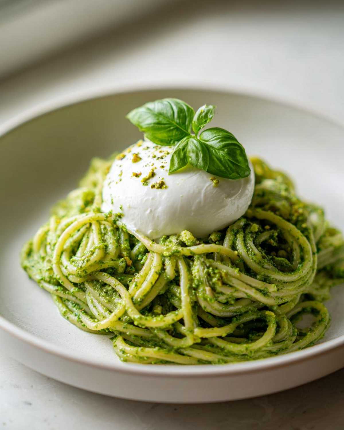 Makaron linguine z pesto pistacjowym i kremową burratą - Other 1