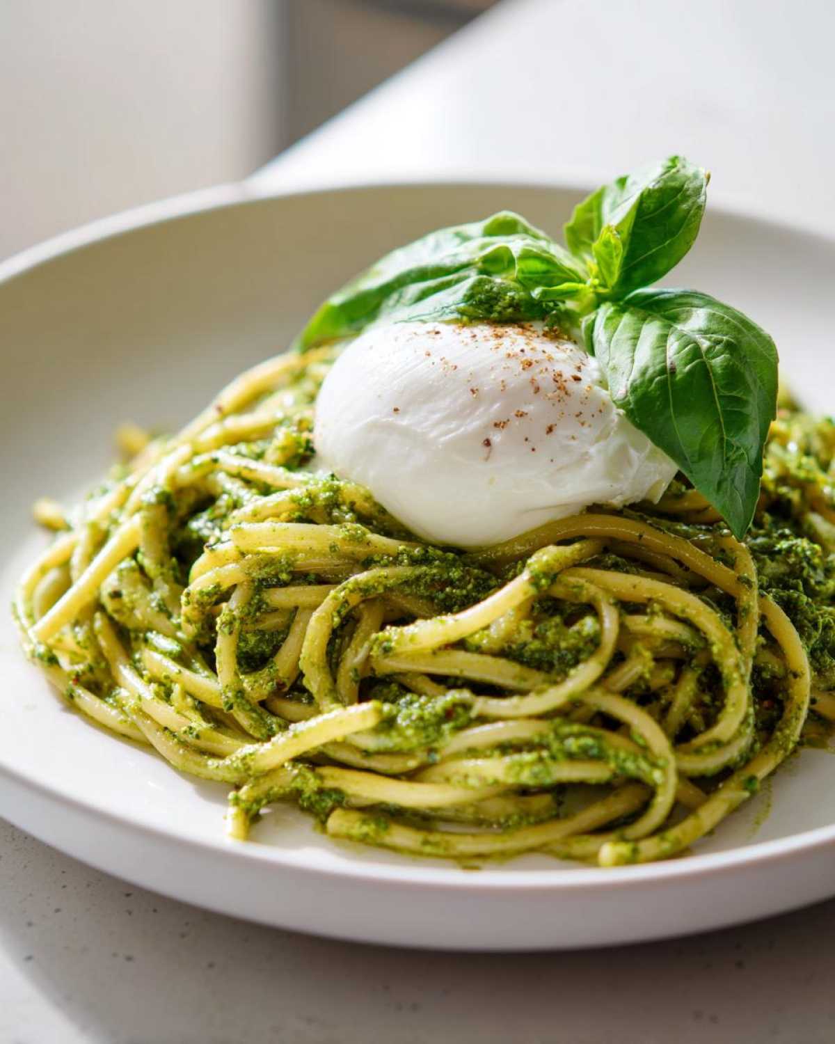 Makaron linguine z pesto pistacjowym i kremową burratą - Other 3