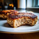 Zbliżenie na wegańskie burgery z bobu, jeden z nich jest nadgryziony, ukazując puszystą teksturę.